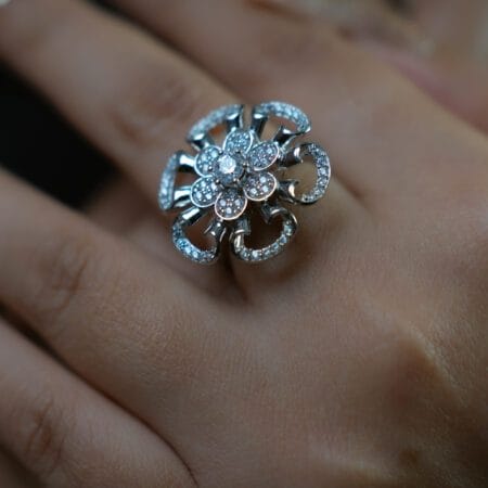 Silver Aura Camellia Finger Ring