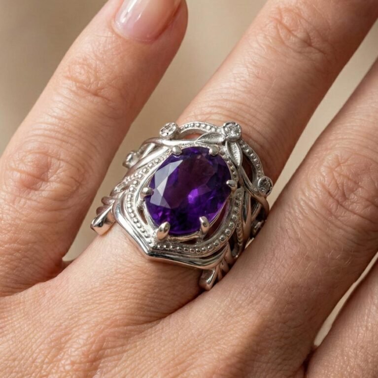 Timeless Noora Amethyst Victorian Charm Silver Ring