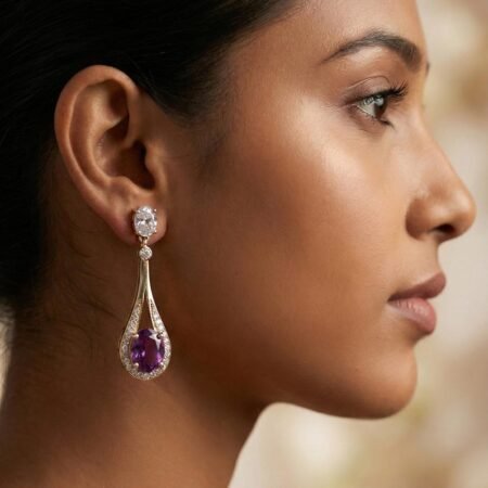 Noora Amethyst Diva Silver Ear Dangler