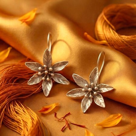 Enchanting Floweret Saffron Silver Earring