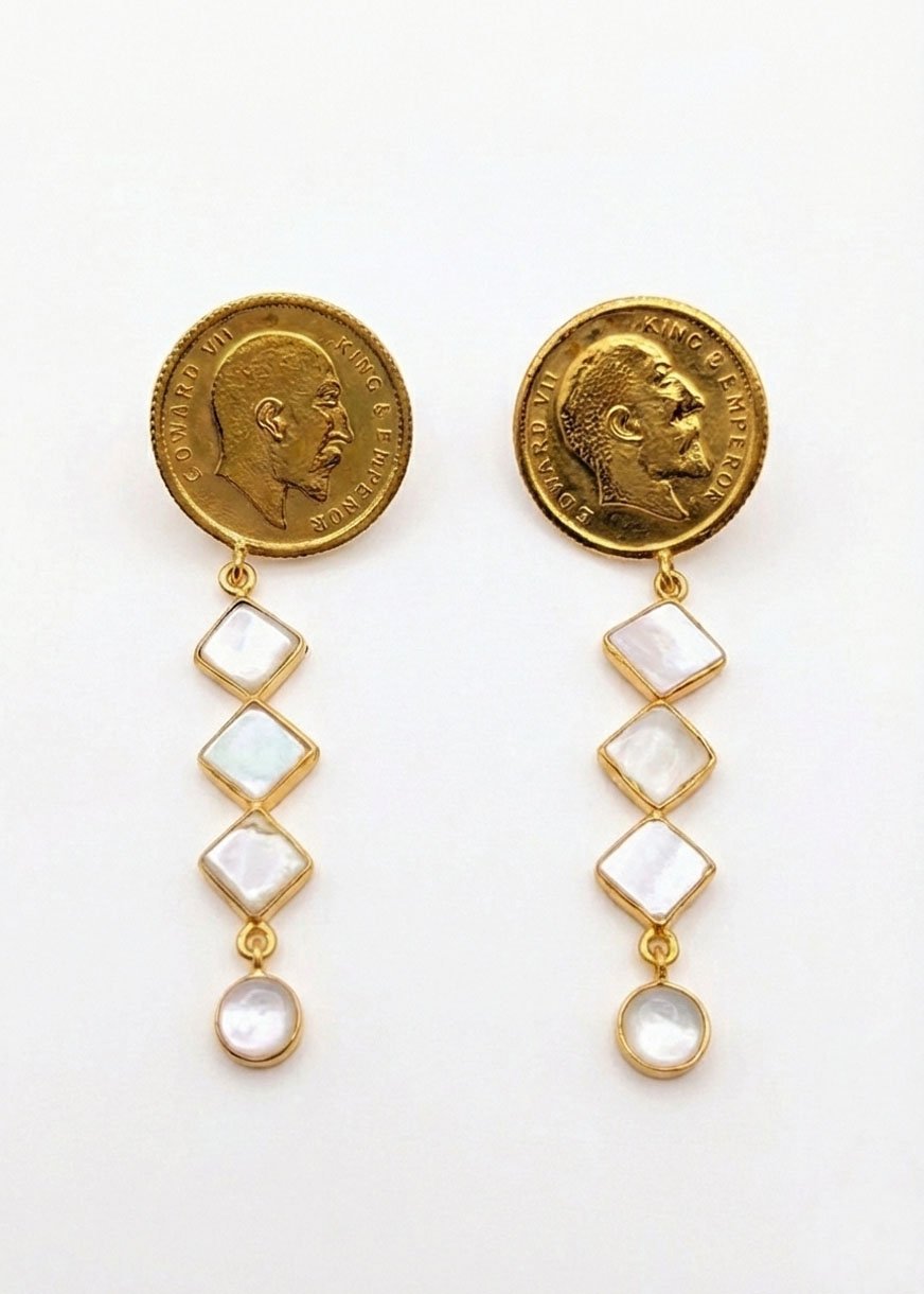 Guinea Royal Mother of Pearl Silver Earrings by Alankri