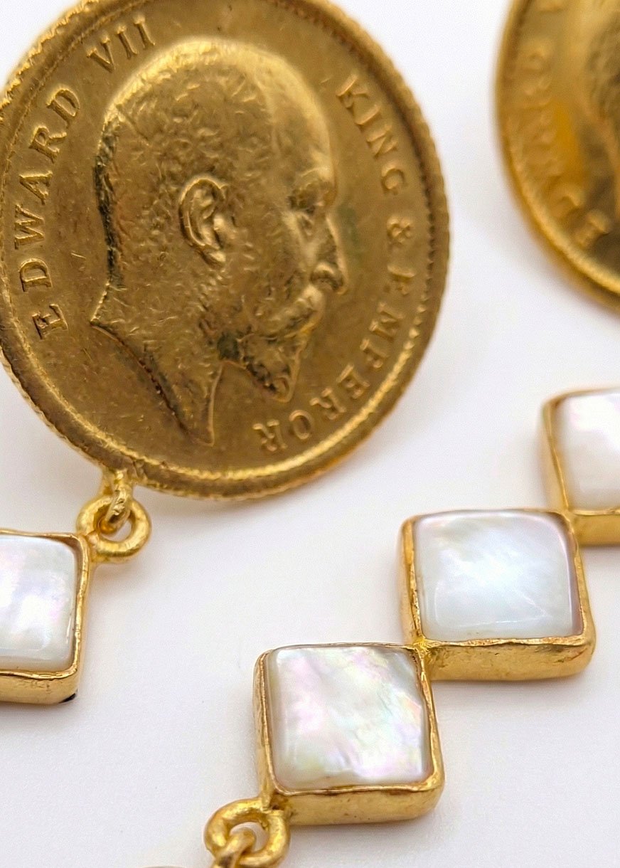 Guinea Royal Mother of Pearl Silver Earrings by Alankri