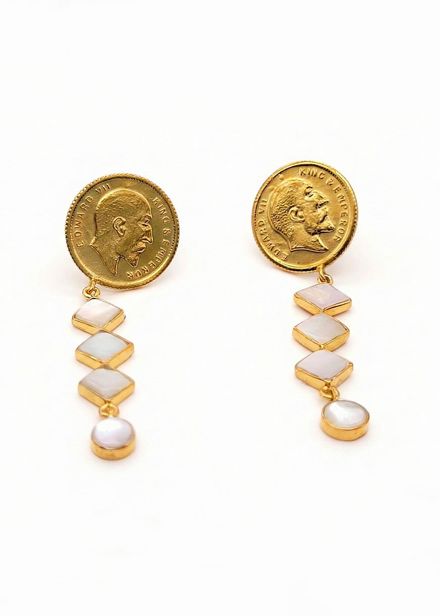 Guinea Royal Mother of Pearl Silver Earrings by Alankri