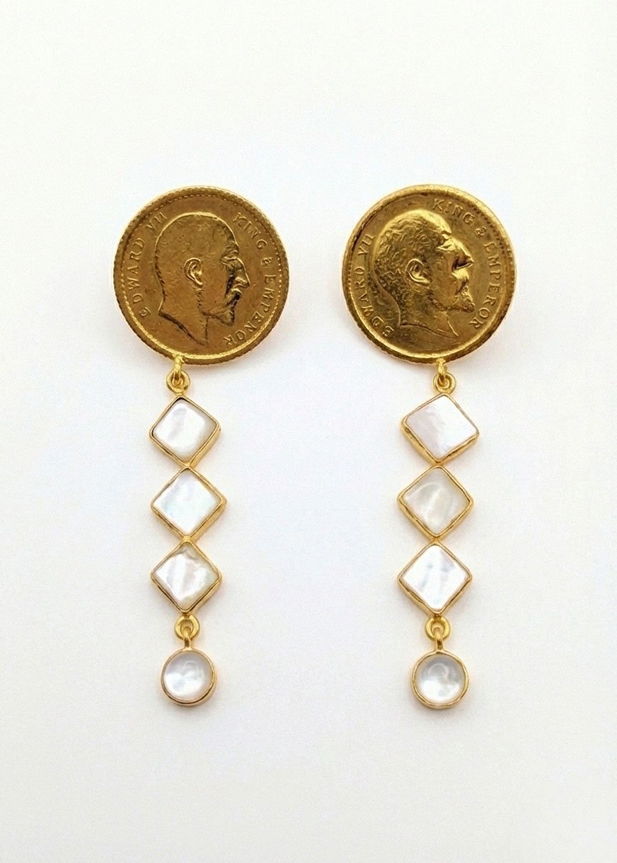 Guinea Royal Mother of Pearl Silver Earrings by Alankri