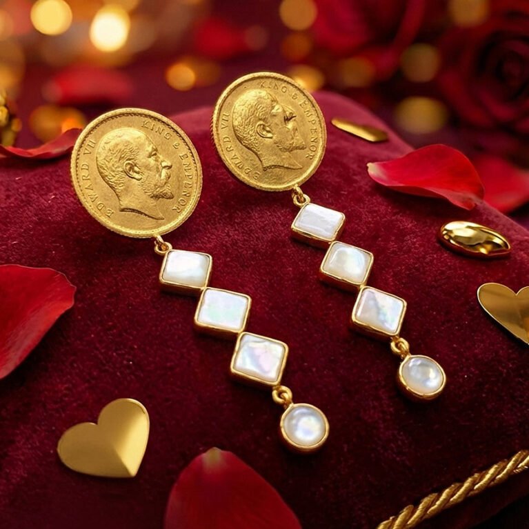 Guinea Royal Mother of Pearl Silver Earrings by Alankri