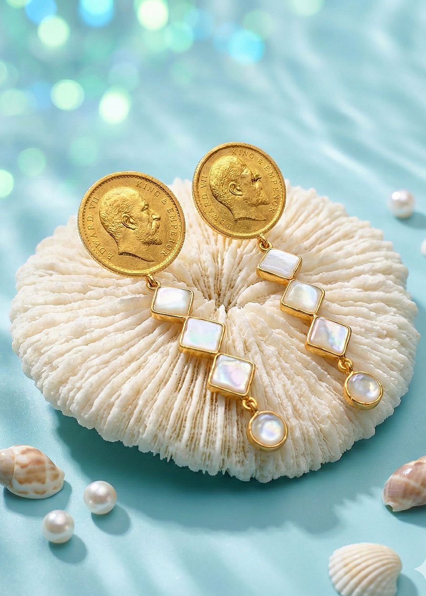 Guinea Royal Mother of Pearl Silver Earrings by Alankri