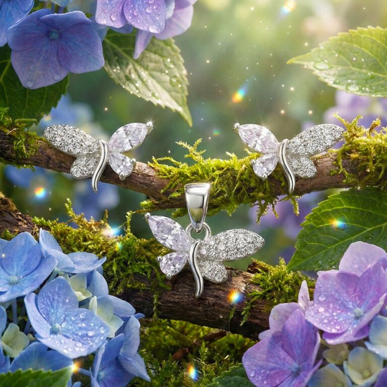 Moth Charm Silver Pendant Set by Alankri