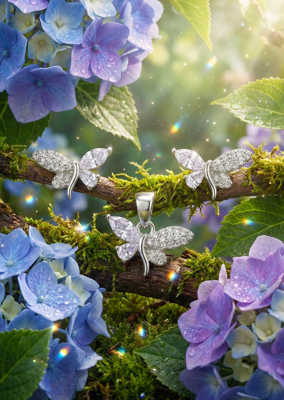 Moth Charm Silver Pendant Set by Alankri