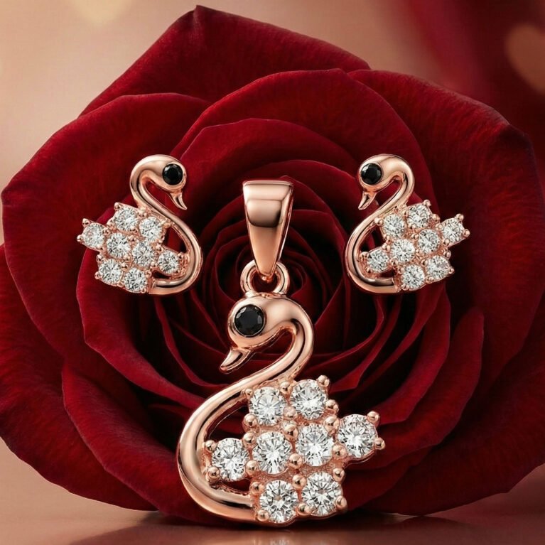 Swan Love Silver Pendant Set by Alankri