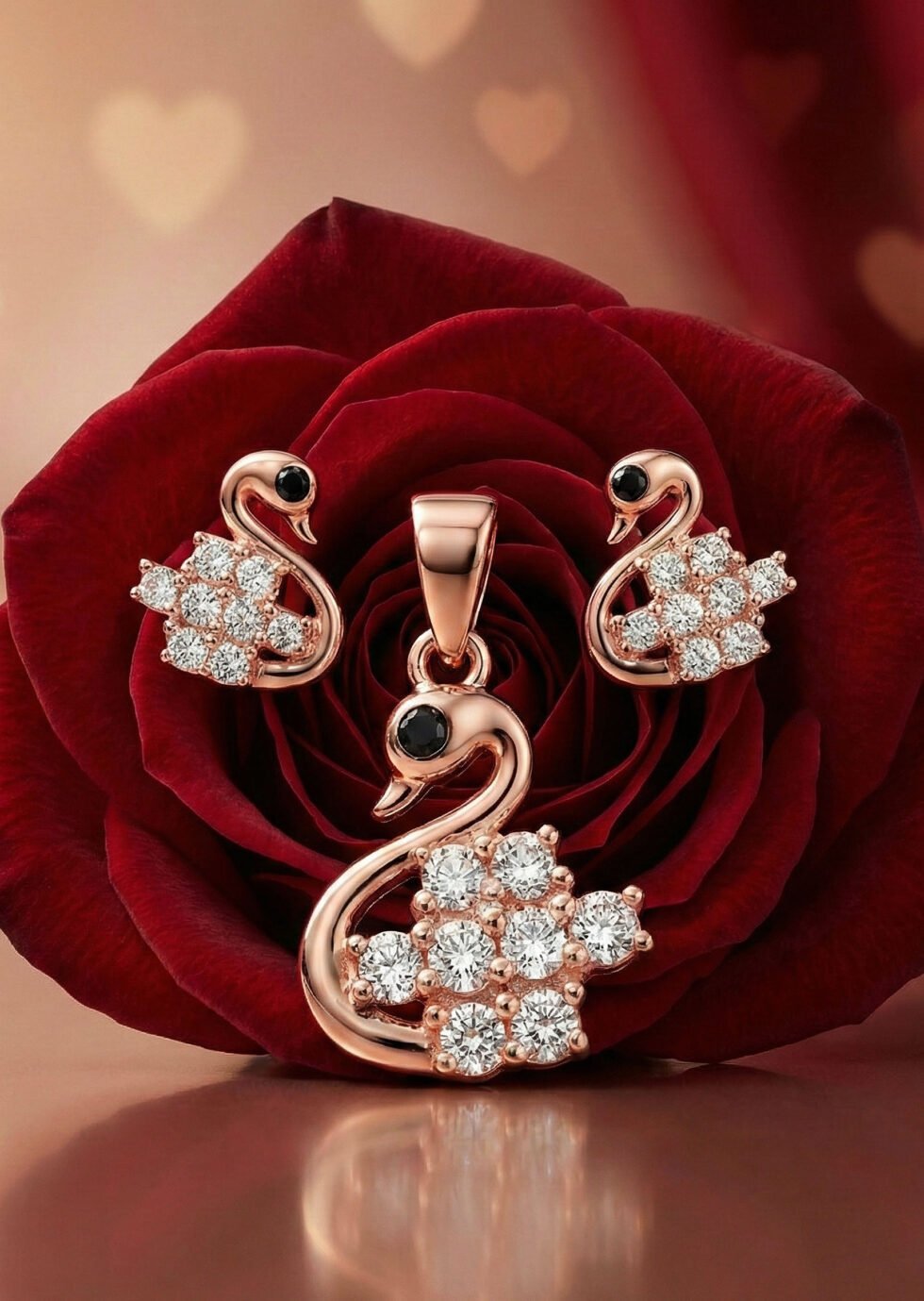 Swan Love Silver Pendant Set by Alankri